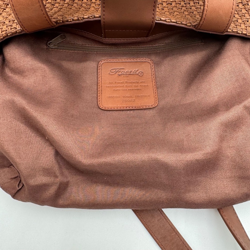 NWT Fossil Constance Shopper Tote Basketweave Shoulder Bag Women Brown Boho Chic - Picture 12 of 16